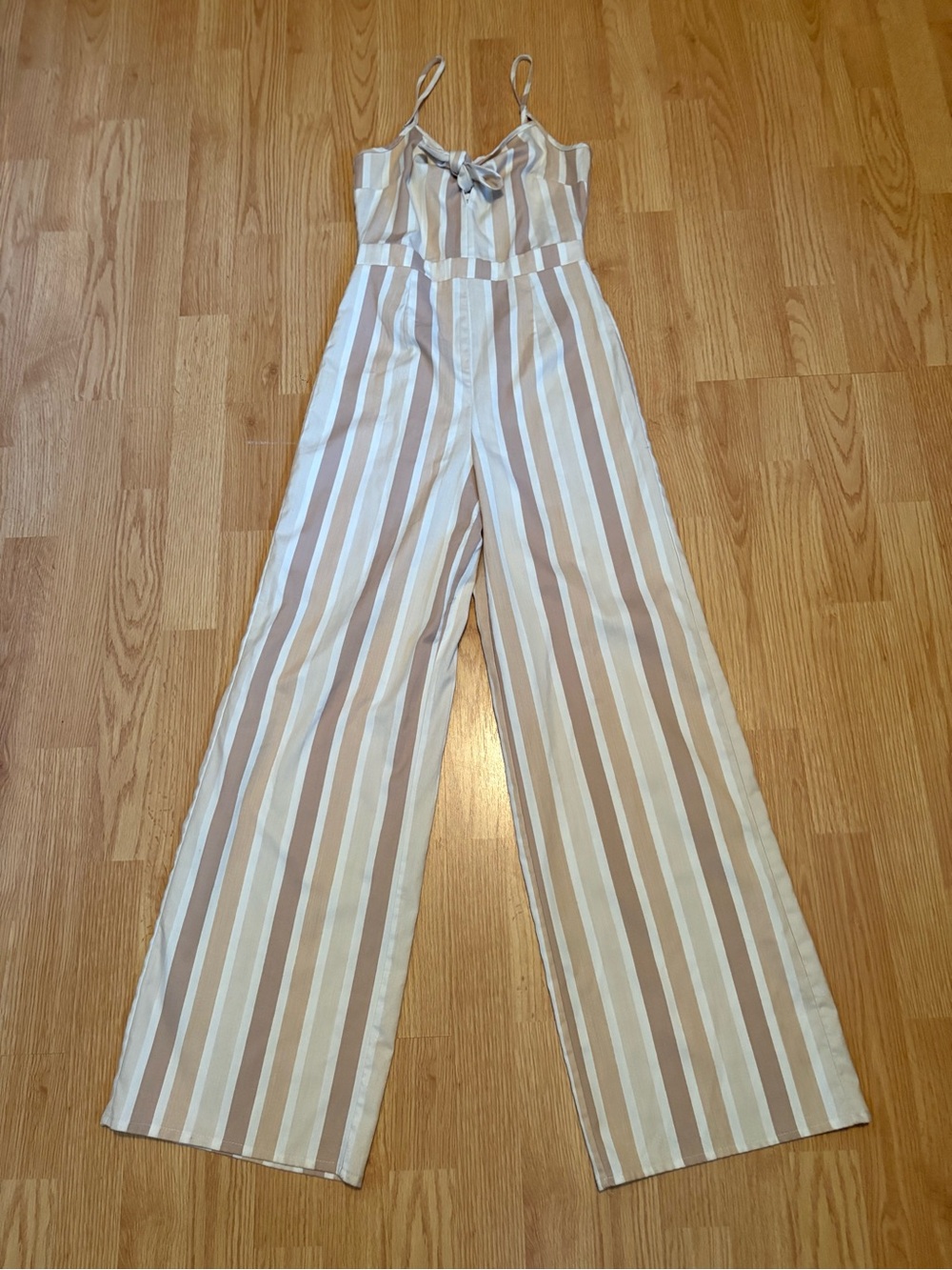 Romeo & Juliet Couture Beige Cream Striped Wide Leg Sleeveless Jumpsuit Small